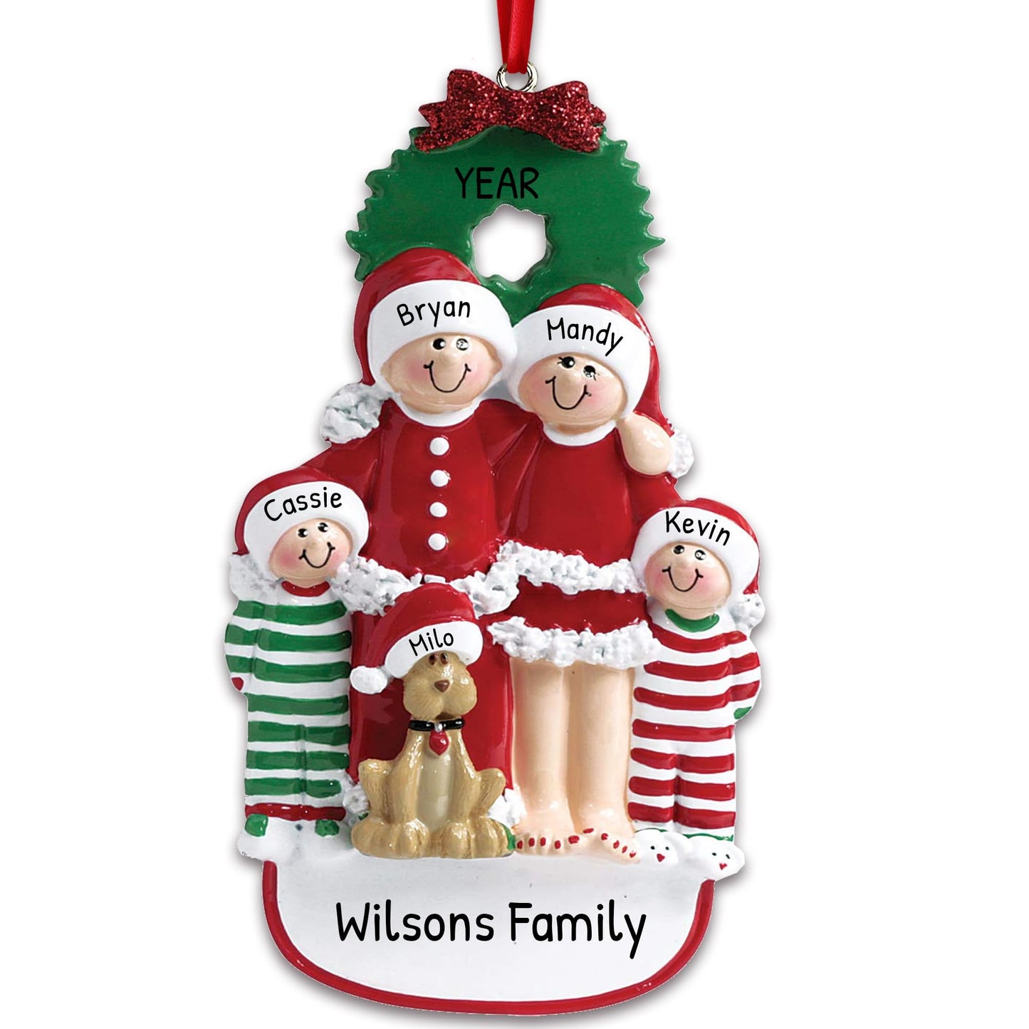 Personalized Family Christmas Ornaments - Custom Family of 4 Ornaments with Dog