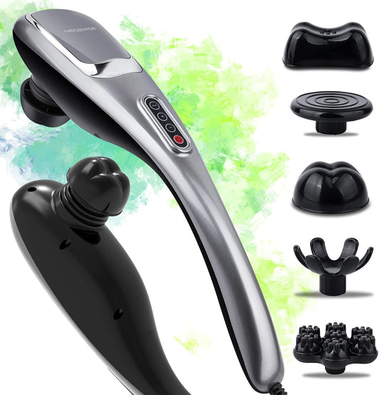 MEGAWISE Handheld Deep Tissue Neck Back Massager for Shoulders, Waist, Legs, 3600 RPM Powerful Motor Electric Neck Massager with 5 Nodes & 5 Speeds, A Little Heavy