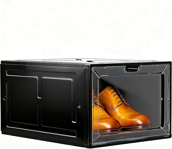 1 Pack Black Drop-Front Sneaker Box with Magnetic Door, Stackable Shoe Organizer for Closet or Room, Fits up to Size 13 â 13.5 x 10.55 x 7.5 In