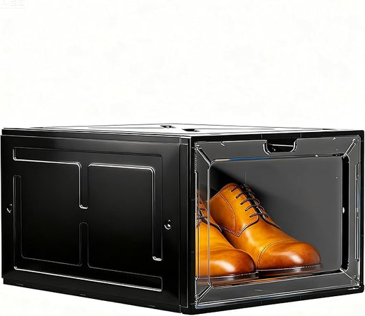 1 Pack Black Drop-Front Sneaker Box with Magnetic Door, Stackable Shoe Organizer for Closet or Room, Fits up to Size 13 â 13.5 x 10.55 x 7.5 In