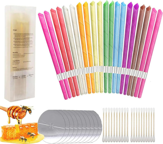 20 Pcs Ear Wax Cleaning Set Available in 10 Colors and Fragrances, Includes Cotton Swabs, Candle Drip Protector, Storage Box