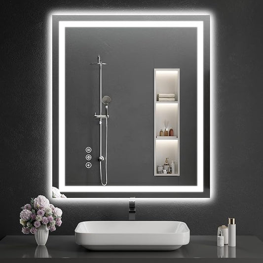 LED Bathroom Mirrors 38"x40" Bathroom Mirror with Lights for Wall, Backlit + Front Lit, 3 Colors, Anti-Fog, Dimmable Brightness for Vanity,Bathroom, Entryway, Living Room