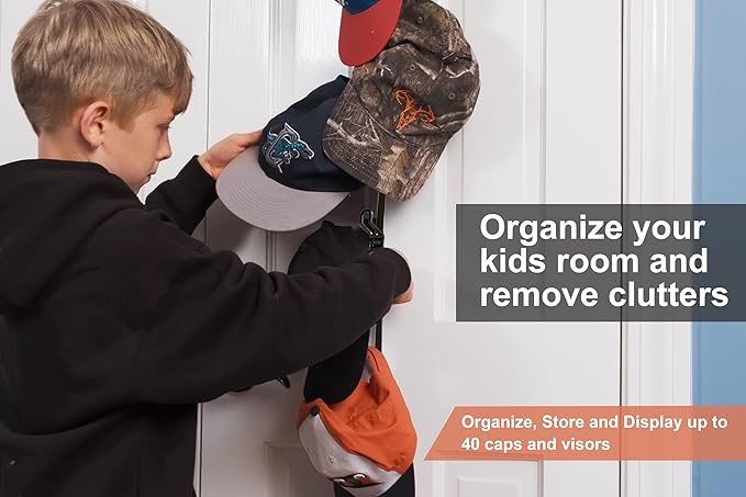 Perfect Curve FOR 8-FEET DOORS ONLY CapRack | Over-The-Door Hat Organizer for Baseball Caps | 2 Straps, Holds 18-36 Adjustable Caps | Black