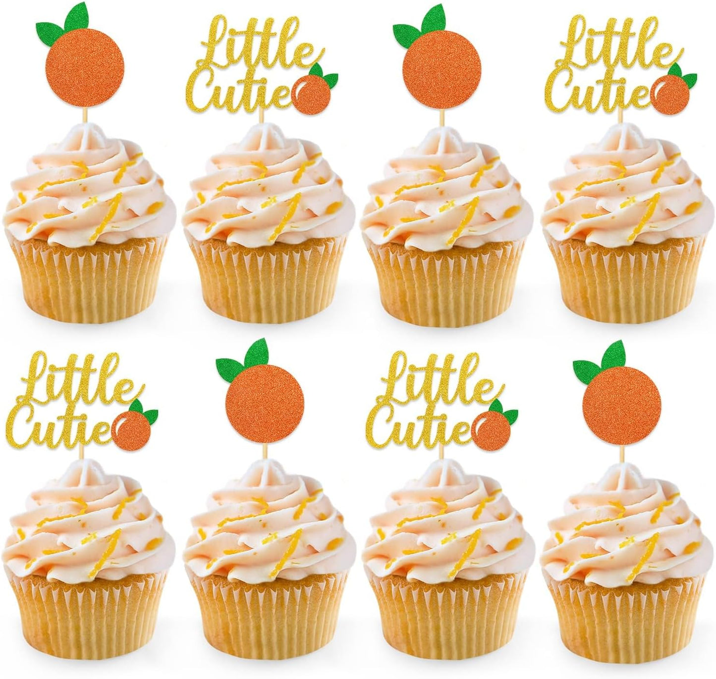 24pcs Little Cutie Baby Shower Decorations Orange Cupcake Toppers Glitter Cupcake Picks Clementine Themed Party Favor Birthday Supplies