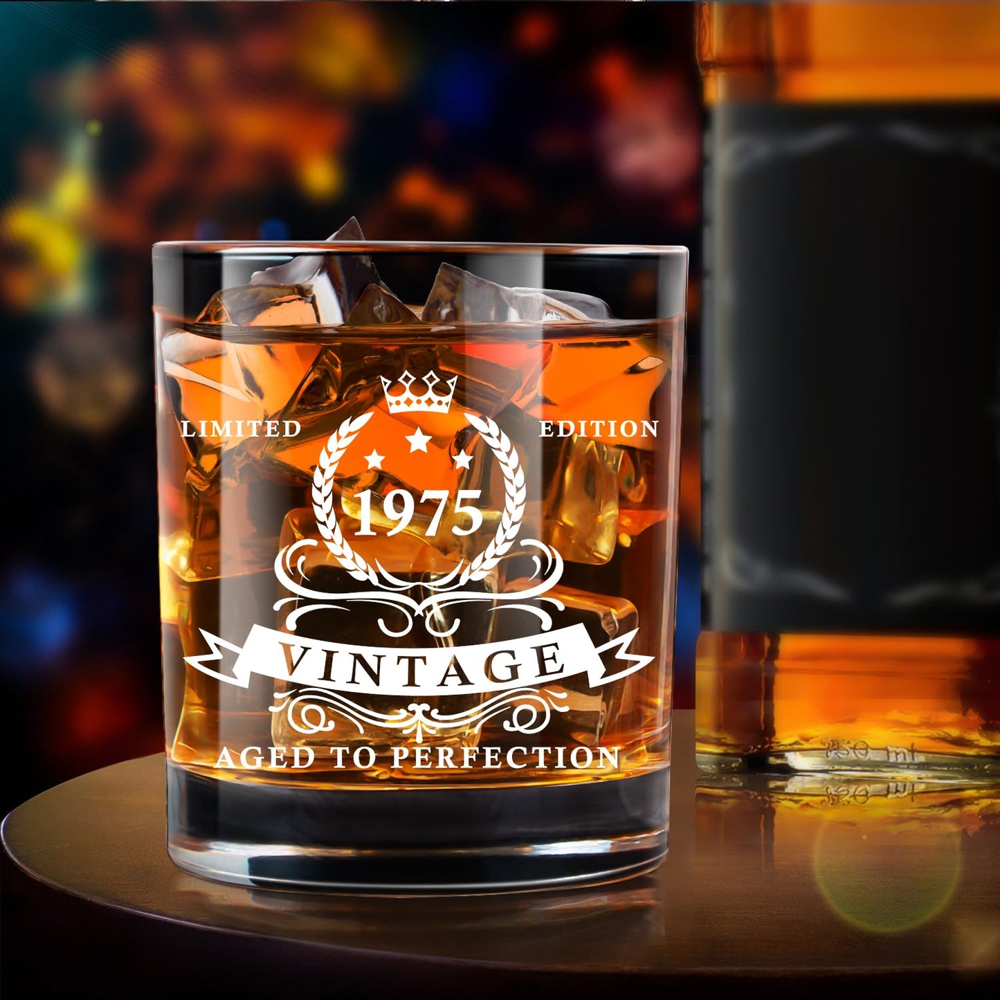 LIGHTEN LIFE 50th Birthday Gifts for Men 12 oz,1975 Whiskey Glass in Valued Wooden Box,50th Birthday Bourbon Glass for 50 Years Old Dad,Husband,Friend