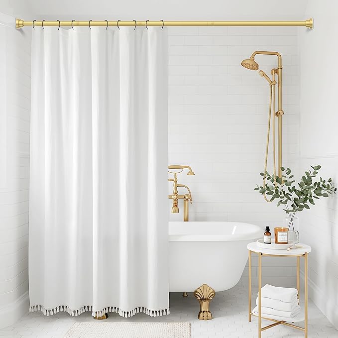 Shower Curtain Rod 31-49 Inch,0.87"Diameter Adjustable Spring Tension Curtain Rods No Drill,Warm Gold Shower Tension Rod for Bathroom,Room Divider,Window,Anti-Rust Non-Slip 1-Pack
