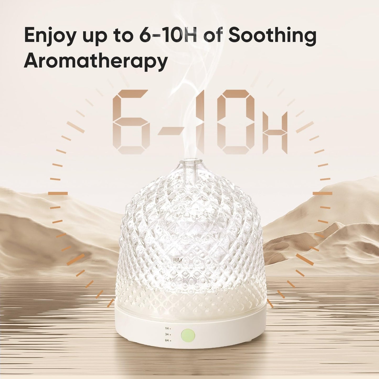 Lecdura Glass Essential Oil Diffuser, 200ml Ultrasonic Aroma Diffusers with Glass Reservoir Dome & White Plastic Base Lock Color Auto-Off Timer 7 Color Light for Home Office Bedroom Yoga