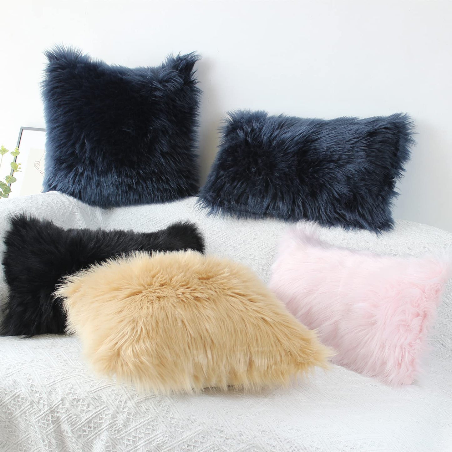 OYIMUA Fluffy Decorative Throw Pillow Covers 20×20, Faux Fur Farmhouse Luxury Pillow Cases,Soft Plush Fuzzy Beige Cushion Covers for Sofa Couch Living Room Bedroom Set of 2
