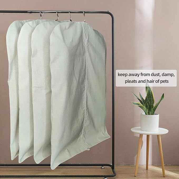 Garment Bag for Hanging Clothes – Organic Cotton Suit & Coat Cover with Zipper | Breathable Closet Organizer for Travel & Storage (Small (24"x35"), Off-White)
