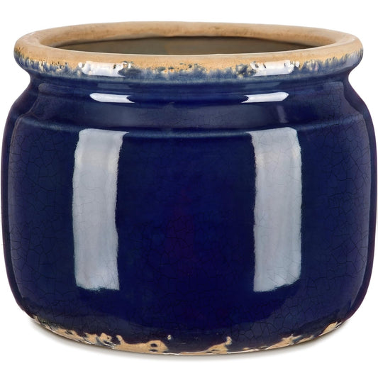 Ninehaoou 7.7" Large Ceramic Plant Pot Navy Blue Vintage Planter Crackle Glaze Decorative Coastal Flowers Pot with Drainage for Indoor Outdoor Plants Home Shelf Kitchen Office Patio Decor Gift"