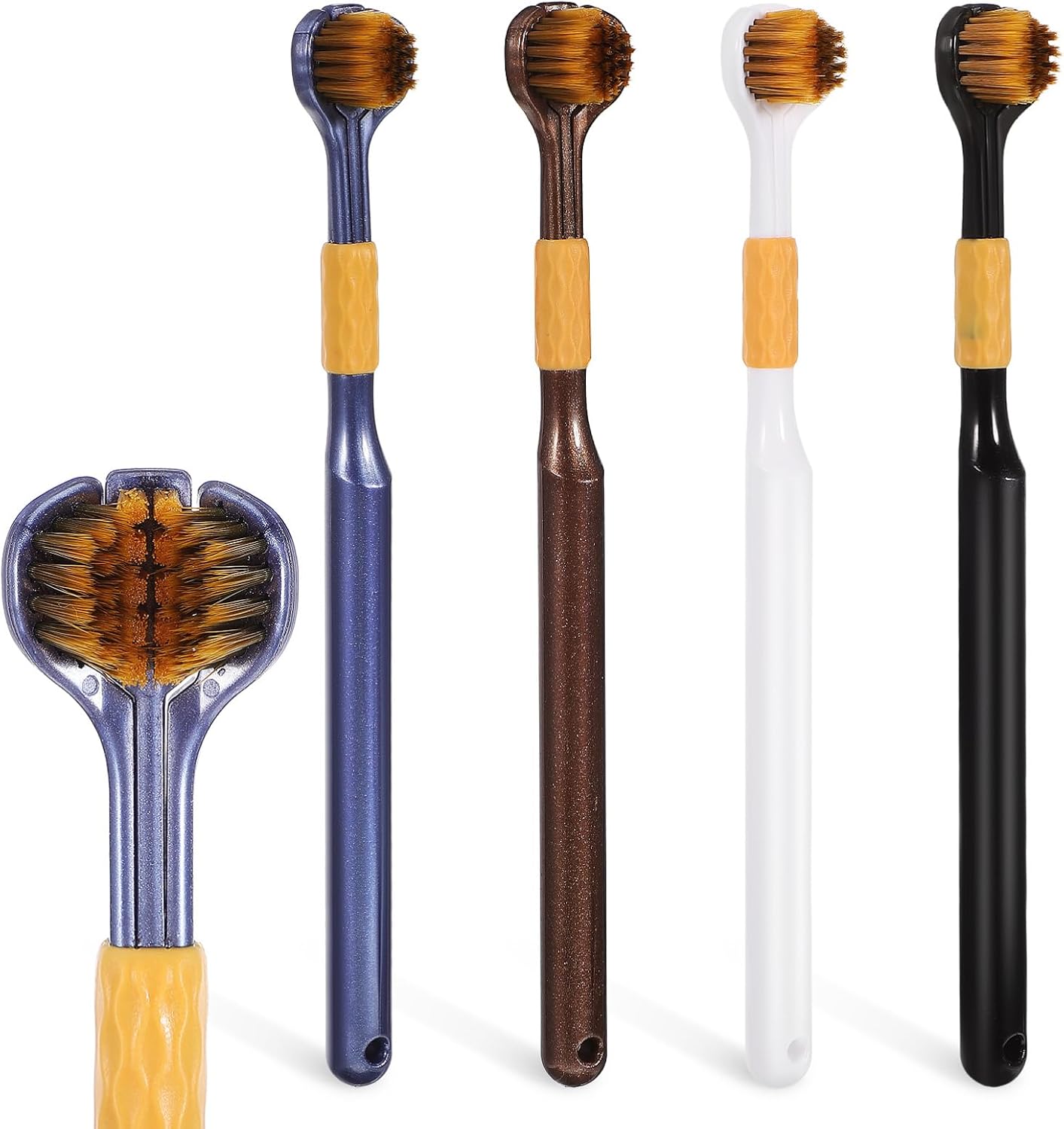 FRCOLOR Three Sided Toothbrush for Adults Soft Bristle Manual Toothbrush with Ergonomic Handle Multi Face Design for Home Travel Oral Care Pack of 4
