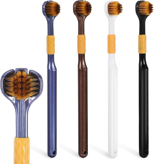 FRCOLOR Three Sided Toothbrush for Adults Soft Bristle Manual Toothbrush with Ergonomic Handle Multi Face Design for Home Travel Oral Care Pack of 4