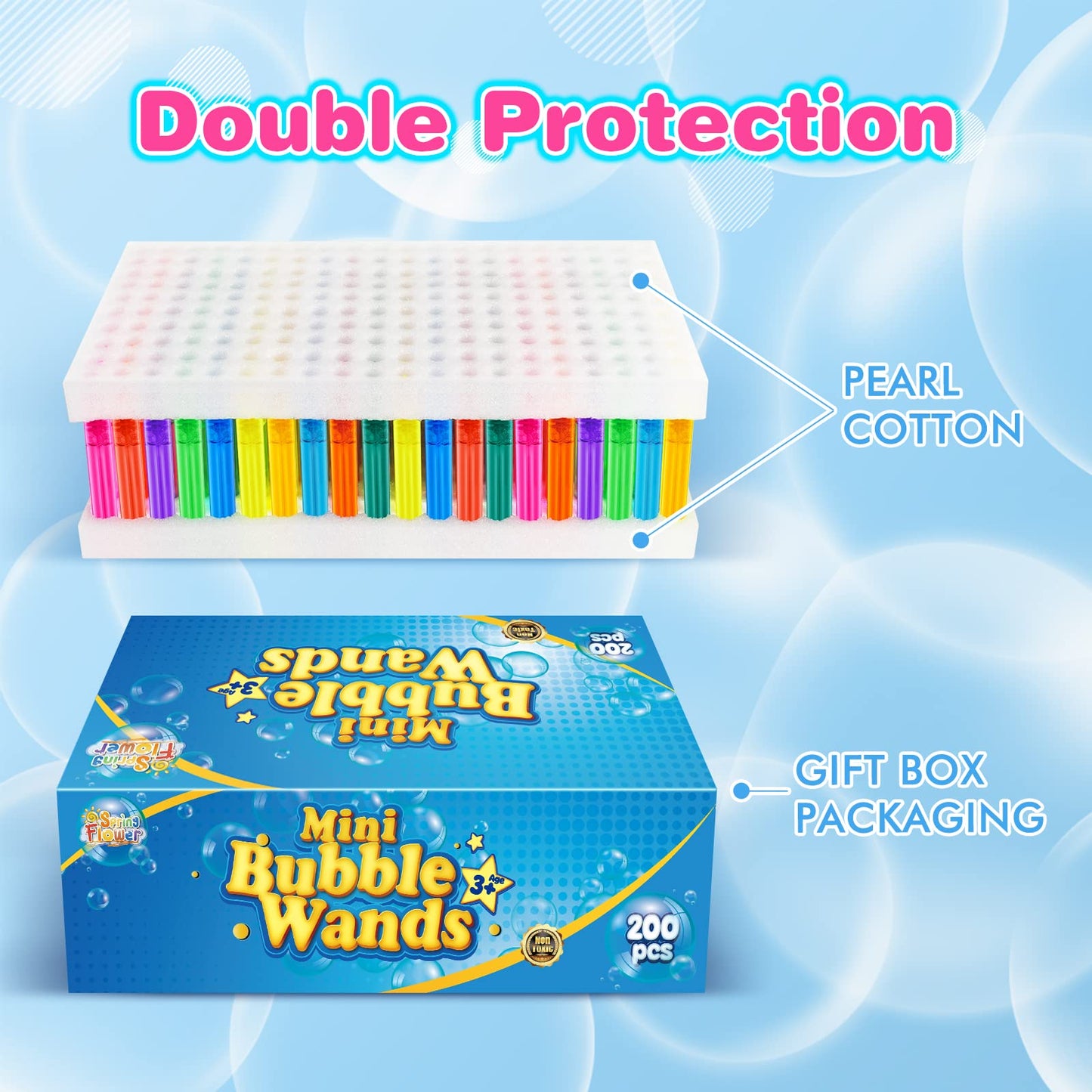 SpringFlower 200 Pieces Mini Bubble Wands, Party Favors Assortment Toys for Kids,Themed Birthday, Halloween, Goodie Bags, Carnival Prizes, Wedding, Bubble Maker Outdoor Gifts for Girls & Boys