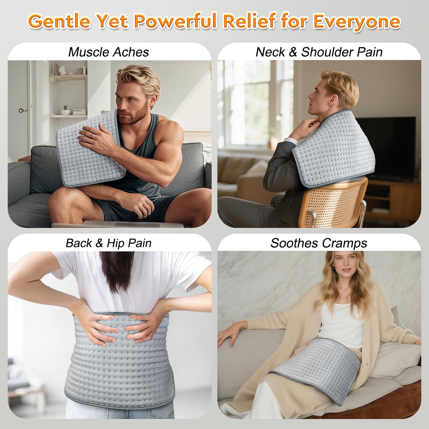 LANVA Heating Pad for Back Pain & Period Cramps Relief - Birthday Gifts for Women Men Mom Dad, Portable Electric Neck and Shoulder Heating Pads Large, 10 Heat Settings, ETL Certified, 12"x24"