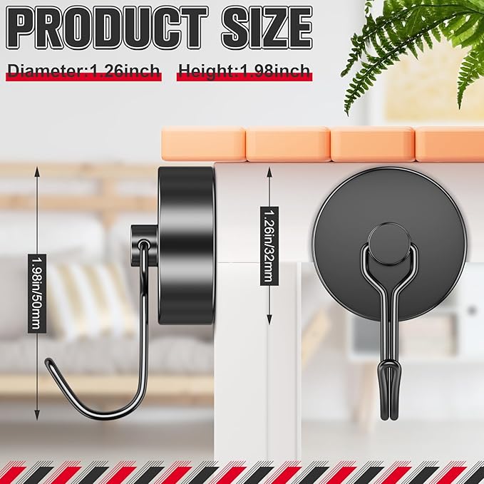 FINDMAG Magnetic Swivel Hooks 110lbs+ Strong Heavy Duty Magnets, Cruise Cabin Essentials, Fridge, Kitchen, Grill, Classroom, 8 Pack (Black)