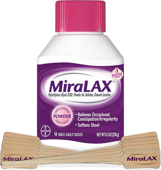 MiraLAX Laxative Powder, Gentle Constipation Relief For Adults, Stool Softener With Peg 3350, Nonstimulant Laxative, No Harsh Side Effects, Osmotic Laxative, 14 Dose