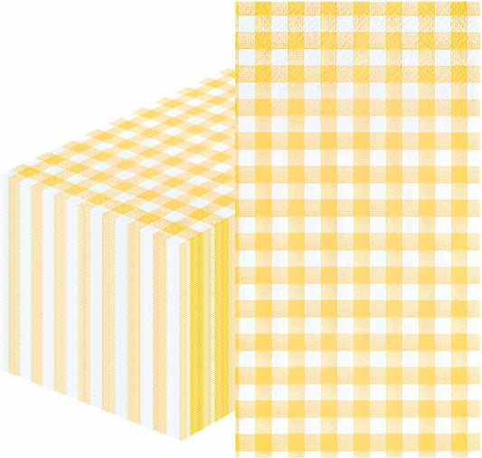 SietDESEO 50 Pieces 3-ply Yellow Gingham Napkins 13 x 15.7 Inches Guest Bathroom Napkins Disposable Hand Towels for Bathroom Wedding Birthday Party Paper Dinner Napkins
