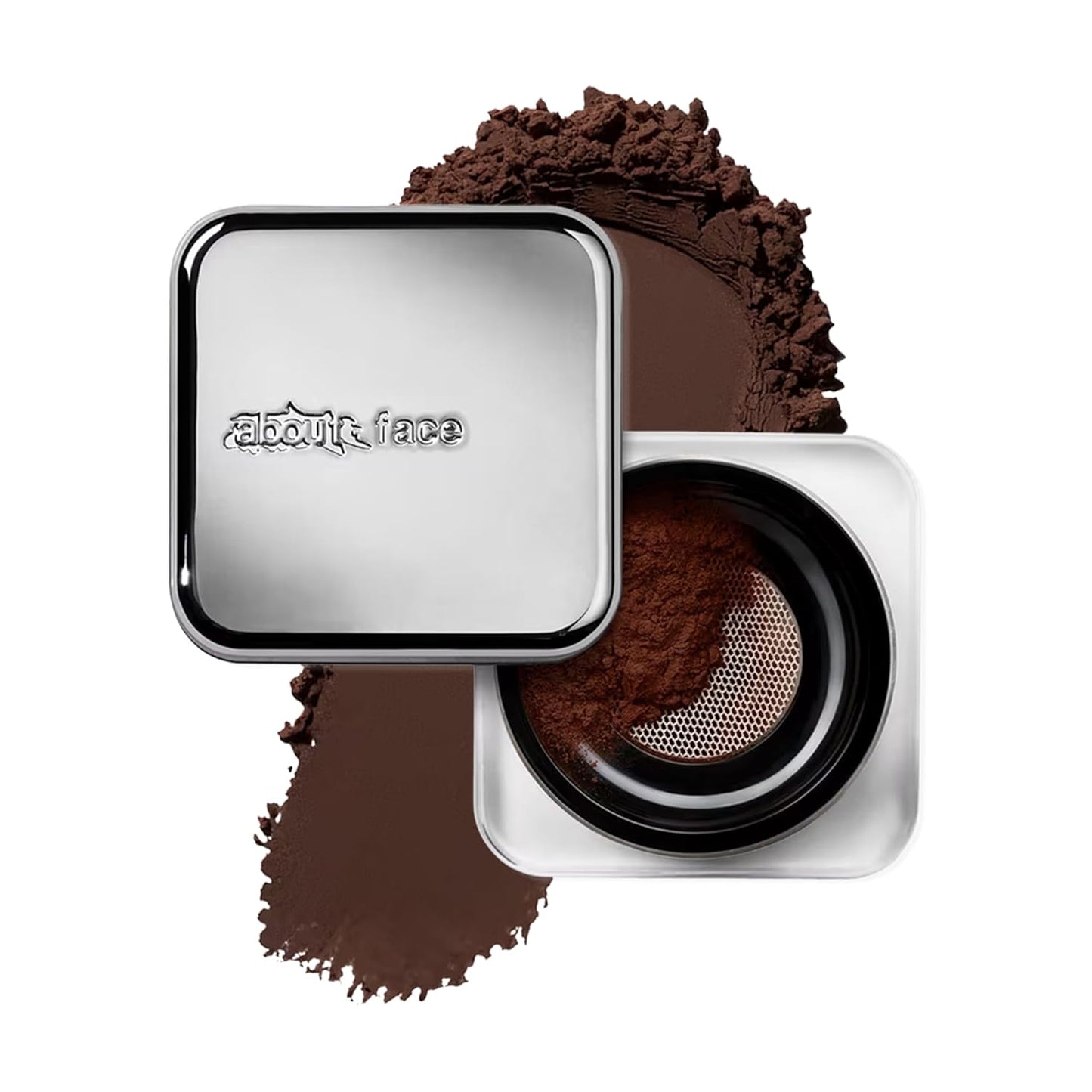 about-face Curtain Call Set & Smooth Loose Powder Ovation â Lightweight, Oil-Absorbing Setting Powder with Rice Starch & Corn-Based Talc Alternative â Vegan, Cruelty-Free â 0.35oz (Very Deep)