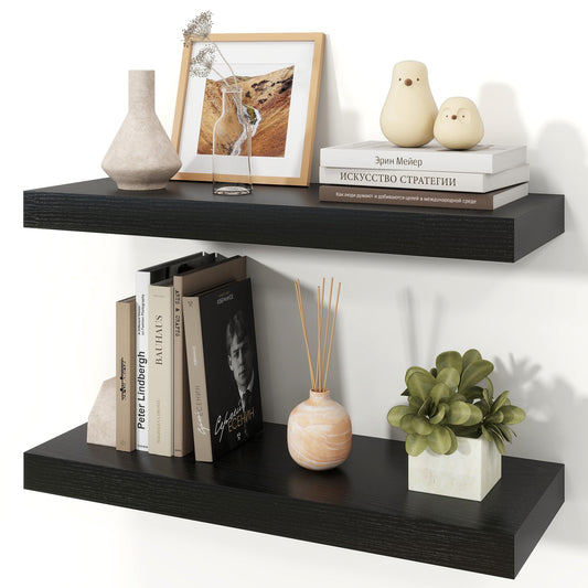 Ornawit Floating Shelves for Wall, 9.3" Deep Wall Mounted Wood Shelves for Bathroom, Bedroom, Living Room, Kitchen, Hanging Shelf for Books/Storage/Room Decor (Black, 24")