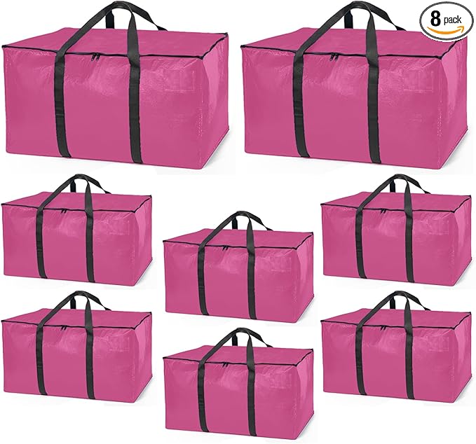 ClearSpace Heavy Duty Moving Bags or Storage Bags â Pink Storage Bins with Lids, Large Moving Boxes with Backpack Straps & Zippers,â Packing Box & Moving Supplies for College Dorm, 8 Pack