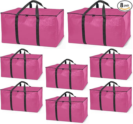 ClearSpace Heavy Duty Moving Bags or Storage Bags â Pink Storage Bins with Lids, Large Moving Boxes with Backpack Straps & Zippers,â Packing Box & Moving Supplies for College Dorm, 8 Pack