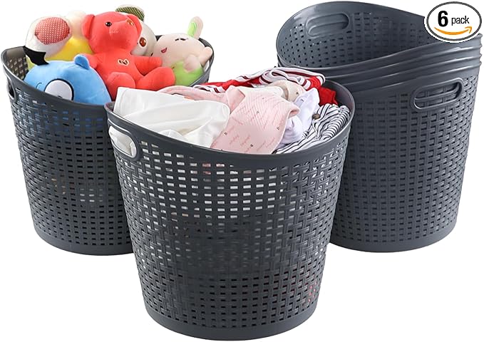 40 L Waterproof Plastic Tall Flex Laundry Basket with Handles, 6 Packs