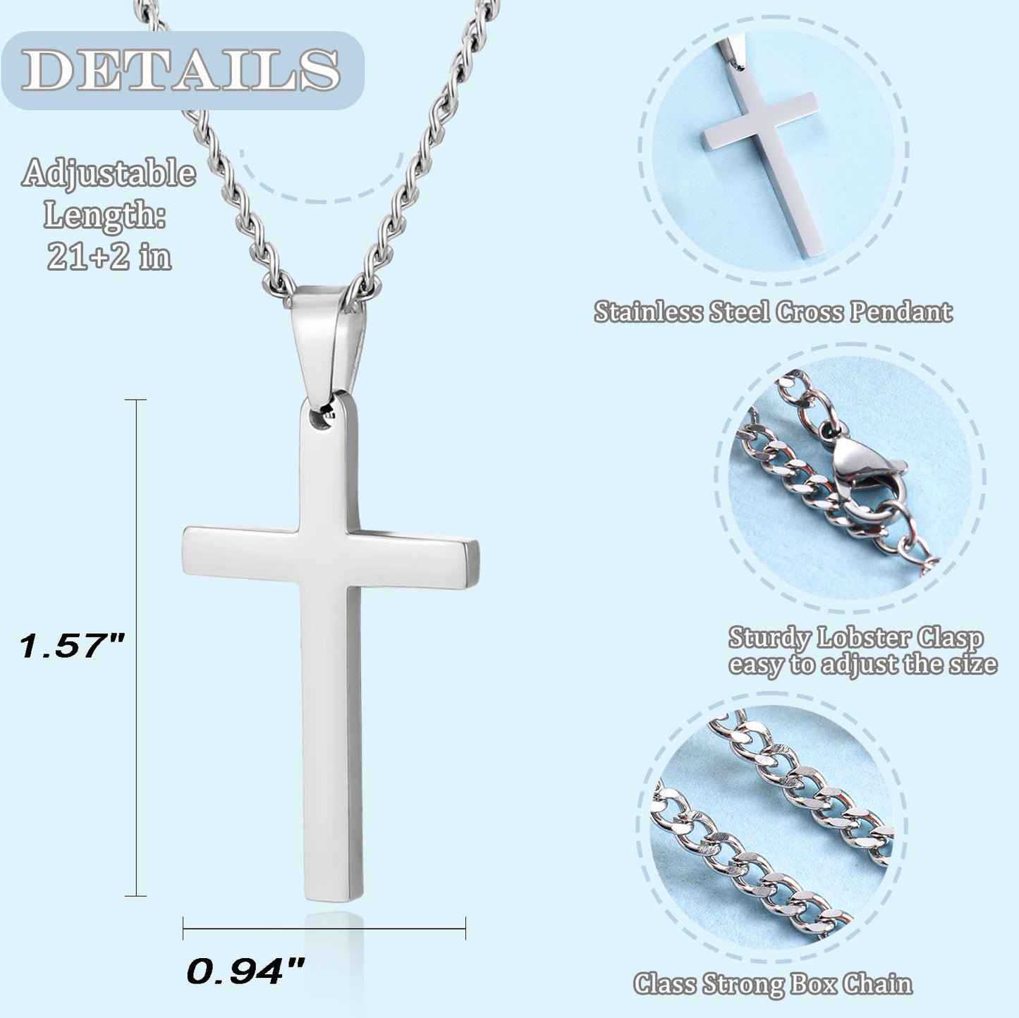 EPIRORA Cross Necklace Gifts for Brother, Stainless Steel Cross Necklace Cuban Chain Pendant Necklace for Men Boys, Birthday Christmas Presents Best To My Brother Gifts