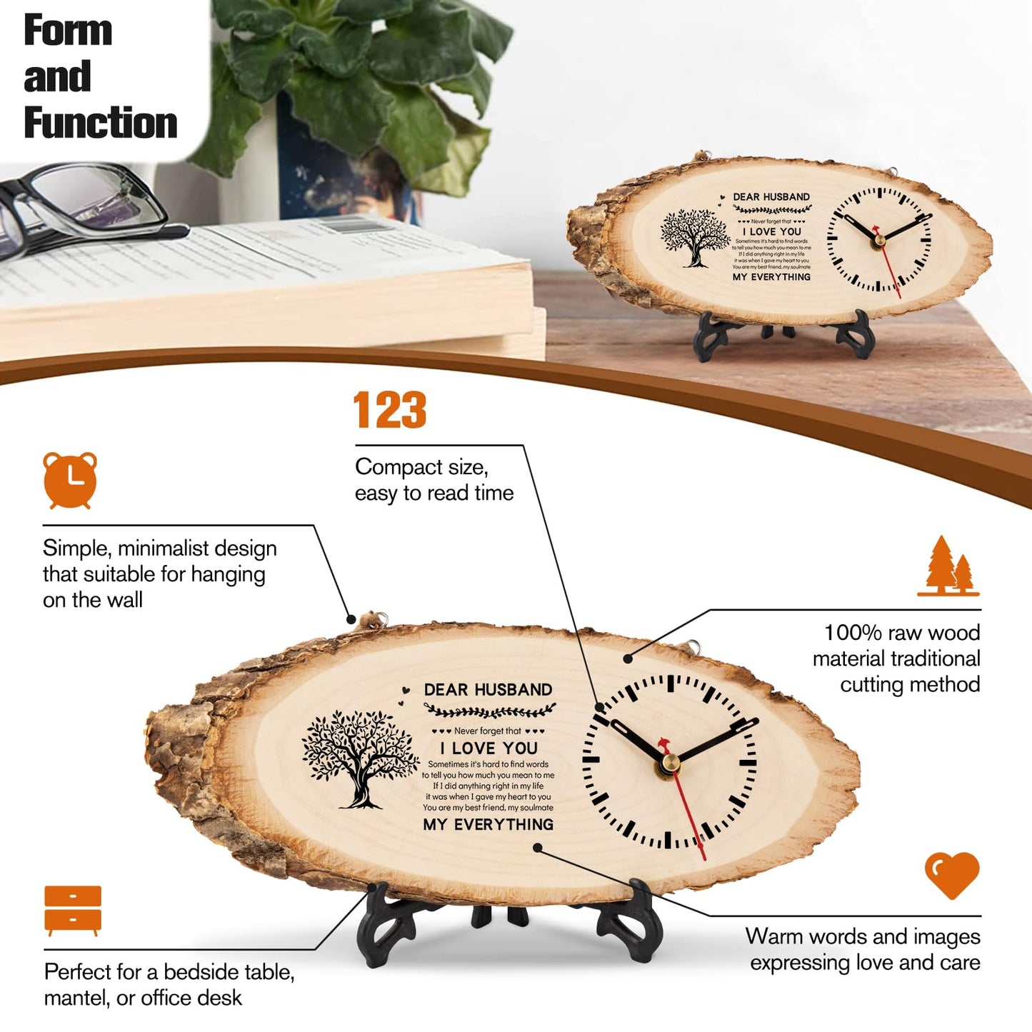 BeauGift Husband Birthday Gift, Wooden Clock Gifts for Husband, Husband Birthday Present from Wife, Anniversary Clock Gift Valentine's Day for Him Office Home Decor