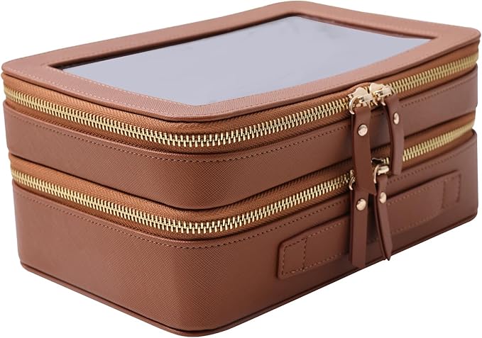 SANHECUN Clear Travel Toiletry bag Toiletry Case Carry on Travel Accessories Bag Makeup Bag Dimensions | LxWxH:9â x 6â x 4.2â (Brown, SHC-TL-2)