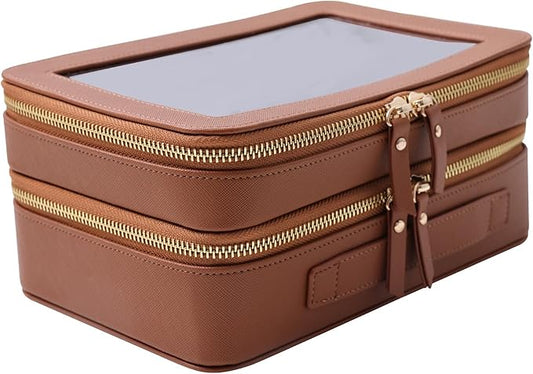 SANHECUN Clear Travel Toiletry bag Toiletry Case Carry on Travel Accessories Bag Makeup Bag Dimensions | LxWxH:9â x 6â x 4.2â (Brown, SHC-TL-2)