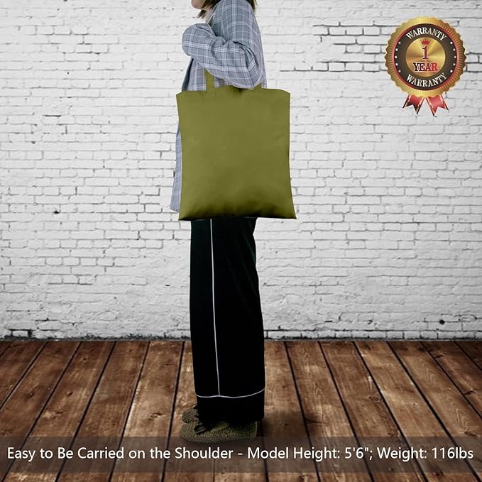 TOPDesign 24-Pack Economical 16"x15" Olive Green Cotton Tote Bags, Lightweight Medium Reusable Grocery Shopping Cloth Bags, Suitable for DIY, Advertising, Promotion, Gift, Activity