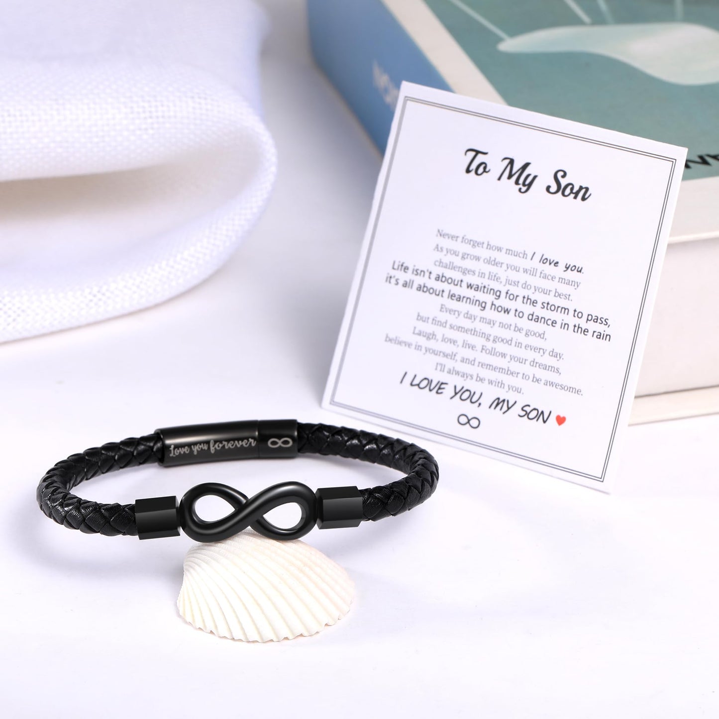 Sistble Gifts for Boyfriend, Infinity Bracelet Birthday Gift Ideas Black Leather Bracelets for Men Boyfriend Bracelet from Girlfriend Jewelry