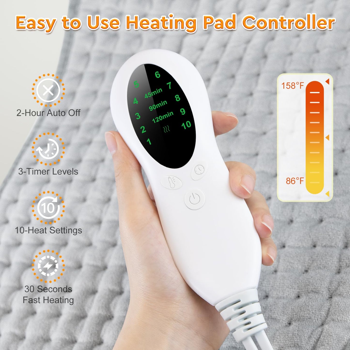 LANVA Heating Pad for Back Pain & Period Cramps Relief - Birthday Gifts for Women Men Mom Dad, Portable Electric Neck and Shoulder Heating Pads Large, 10 Heat Settings, ETL Certified, 12"x24"