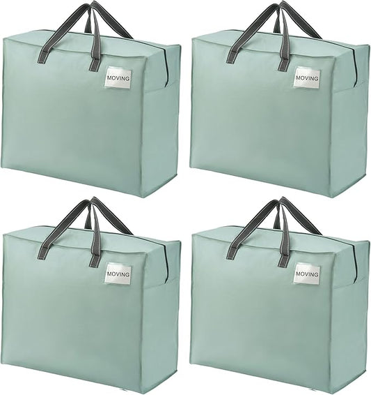 VENO 4 Pack Moving Bags, Christmas Storage Containers, Storage Totes, Zipper On Top, Sturdy, Storage Bags for Camping, Clothes, Bedding, Comforters, Pillows (22 Gallon Light Green, 4 Pack)