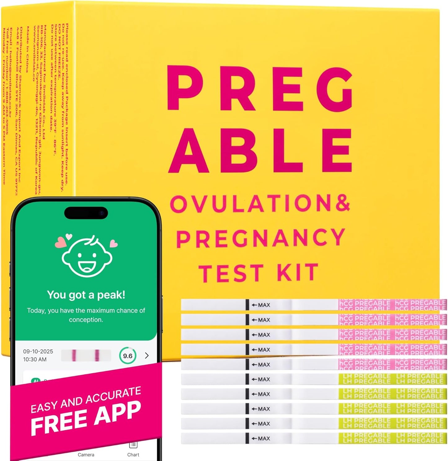 Combo Kit: 50 Ovulation Tests & 20 Pregnancy Tests, Free Tracker app, SmileReader, OPKs, HPTs (50LH + 20HCG (Pack of 1))