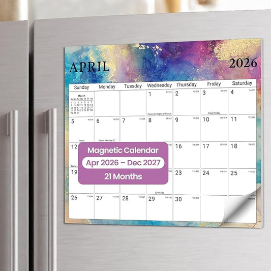 Aesthetic 2026-2027 Magnetic Calendar for Refrigerator, 21-Month Fridge Calendar Magnet from April 2026 to December 2027, Easy Organizing, Gilded Elegance