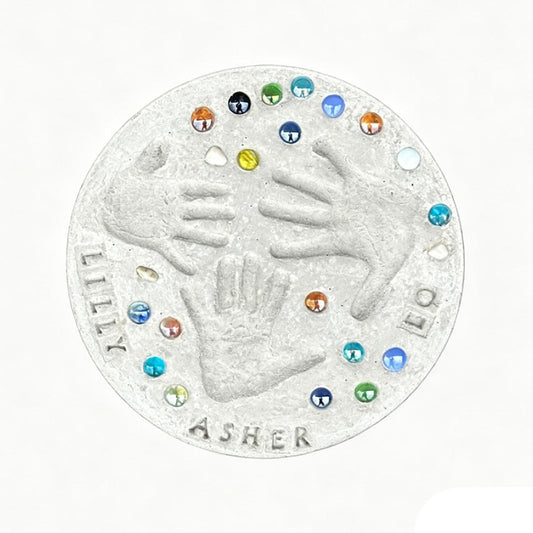 Mother's Day DIY Handprint Gift Kit, Large DIY Handprint Stepping Stone Kit, Indoor Outdoor Family Keepsake Gift, Includes 1 Mod, 26 Letter Stamps, and Colored Stones (14 in)