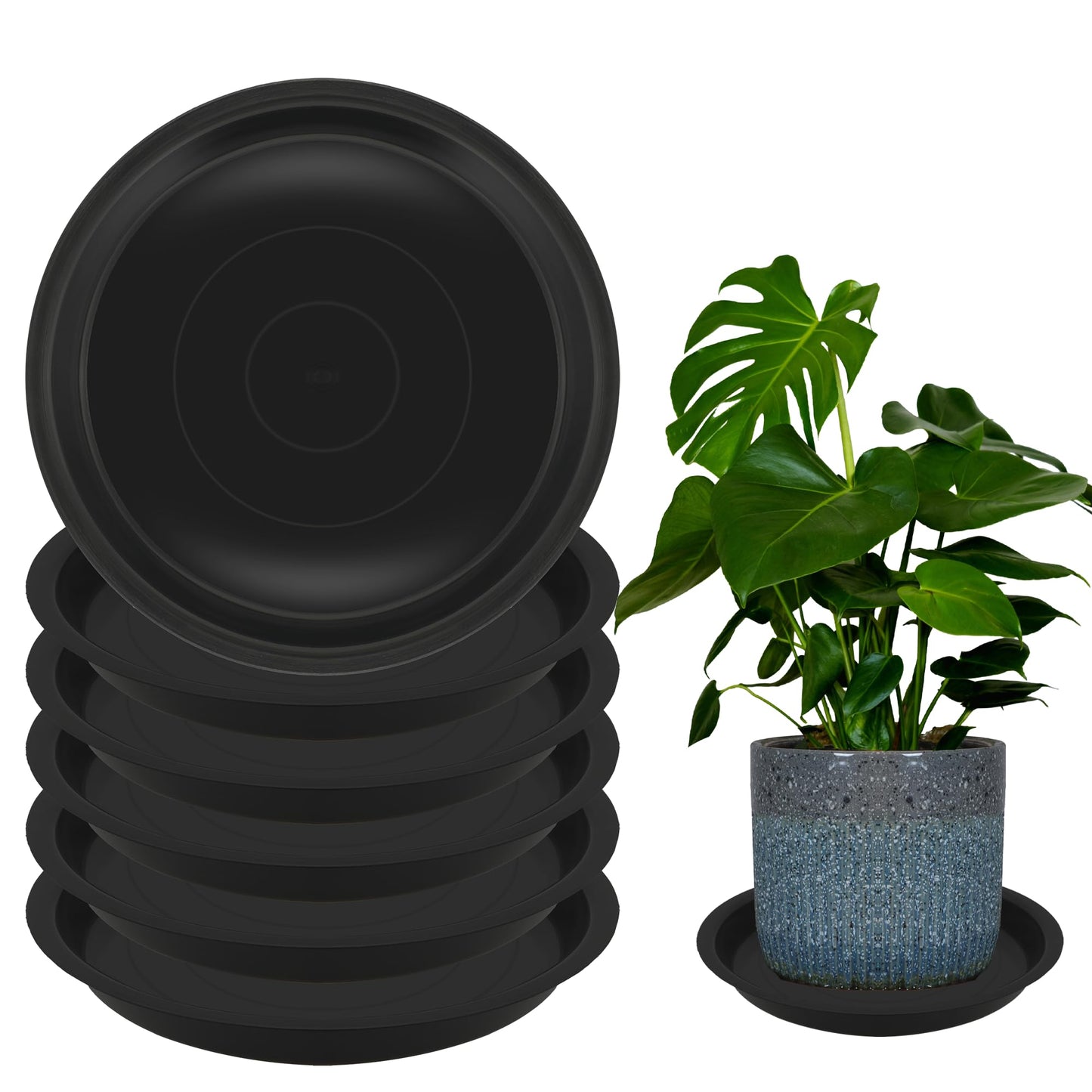 TNTIWQ 6 Pack 12 Inch Round Plant Saucers for Less 10 Inch Pot Indoors Outdoors Plant Trays for Pots Planter Saucer Plastic Drip Tray Planter Water Tray (Black, 11.8"(6pcs))"