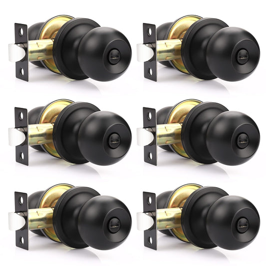 Brotima 6 Pack Black Privacy Door Knob Matte Black Door Knobs Interior Bedroom Door Knobs Black Interior Privacy Door Knobs Bathroom Hardware Set Keyless Round Ball Doorknob for Indoor Bathroom Door