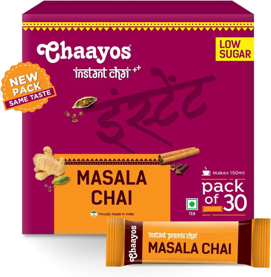 Chaayos Instant Tea Premix - Masala Flavour - Low Sugar (30 Sachets) | Instant Tea | Tea Premix | Masala Tea | Masala Chai | Assam Tea | Flavored Tea | Tea Masala Mix
