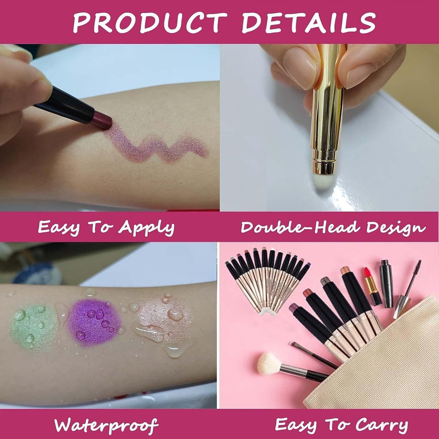 Midnight Black Eyeshadow Stick And Sponge Makeup Brush Cream Shimmer Smooth Shadow Pencil Eyeliner Long Lasting Waterproof Eye Shadow Highlighter Stick Hypoallergenic Multi-Dimensional Eyes Look # 12