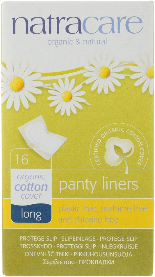 Natracare Panty Liners - Long - Wrapped - Organic Cotton Cover - Chlorine Free - 16 Count (Pack of 2)