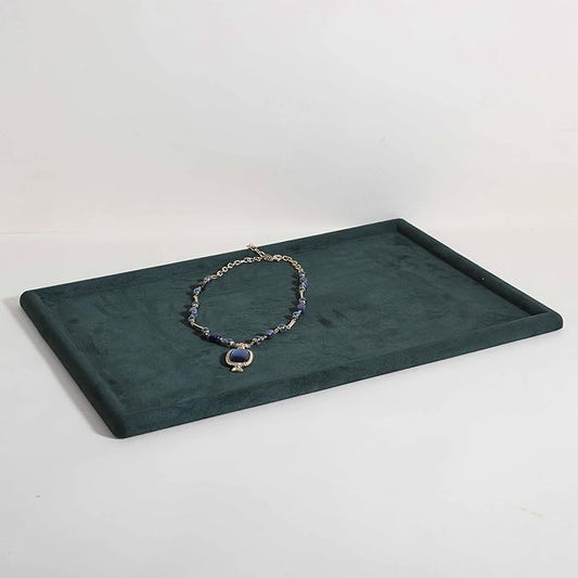 Rectangle Jewelry storage organizer plate, Velvet Jewerly display tray, Empty showcase tray for Necklace Bracelet Ring EarringãGreen-Large, 17.7 x 11.8 in ã