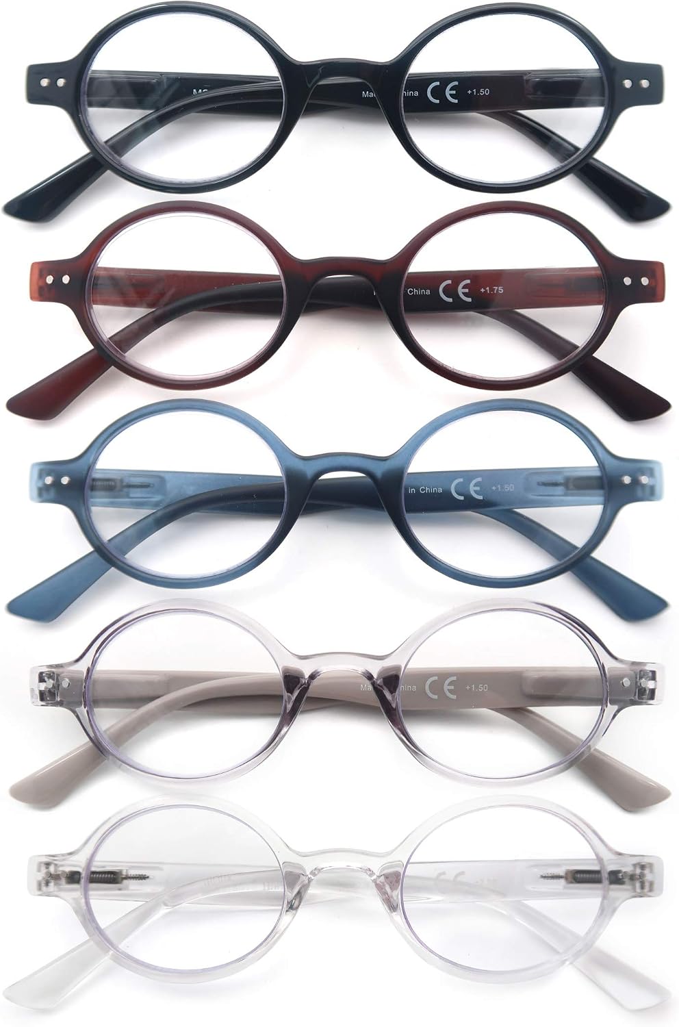HEEYYOK 3.0 Round Reading Glasses For Women Men 5-Pack,Spring Hinge,Retro Mini Comfort Circle Mens Readers for small face women