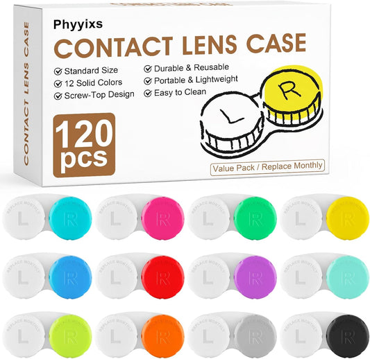 120 Pack Colorful Contact Lens Cases Bulk, Cute Leak-Proof Storage Box with 12 Assorted Colors, Durable Portable Travel Kit for Home and Office Use