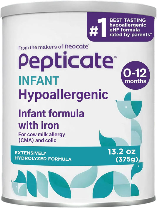 Pepticate Hypoallergenic Infant Formula for Relief of Cow Milk Allergy Symptoms, Nutritionally Complete Baby Milk with DHA, ARA & Prebiotics, Baby Formula Suitable from 0-12 months, 13.2oz
