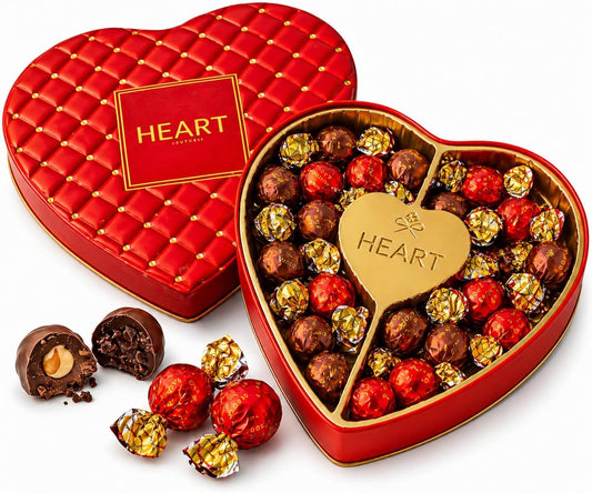 Premium Italian Chocolate Truffles Gift Box - Heart Shaped Gourmet Assorted Milk & Dark Chocolate Hazelnut Collection - Luxury Gift for Mom,Dad,Father, Fathers Day, Women - Mother’s Day, Birthday, Anniversary