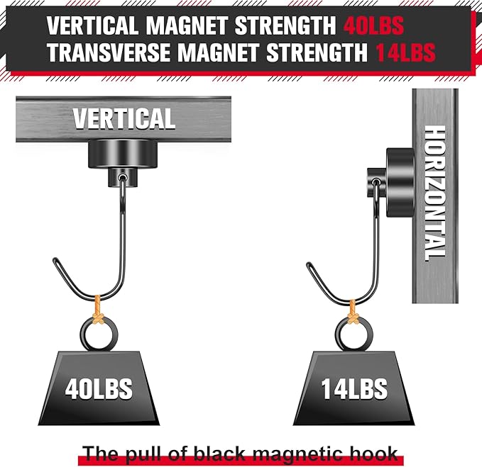 FINDMAG 40LB Magnetic Hooks, Heavy Duty Neodymium Hooks, Strong Hanging Hooks for Kitchen, Office, Garage, Warehouse, Black, Pack of 12