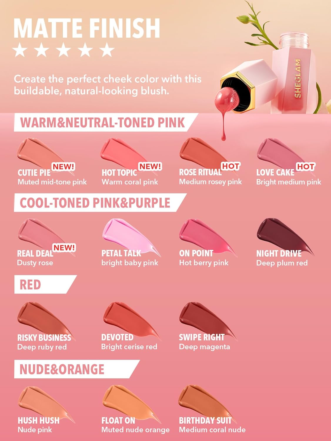 SHEGLAM Color Bloom Liquid Blush Makeup for Cheeks Matte Finish -Real Deal