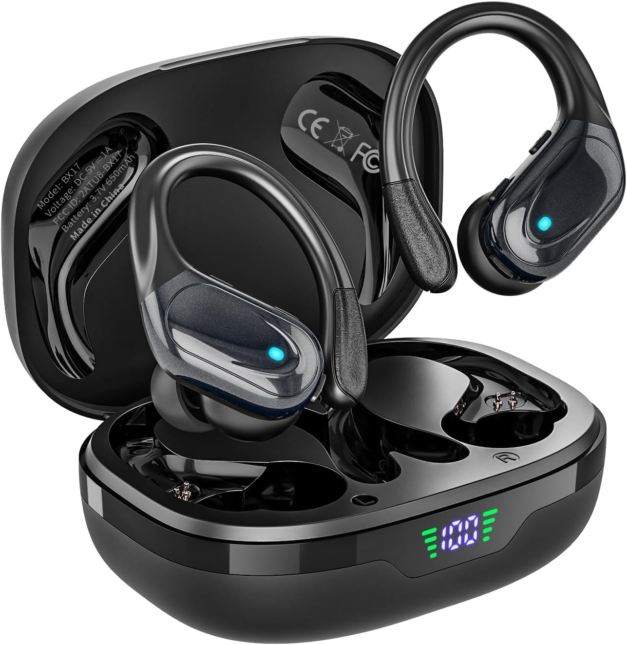 HAOYUYAN Wireless Earbuds, Sports Bluetooth Headphones, 80Hrs Playtime Ear Buds with LED Power Display, Noise Canceling Headset, IPX7 Waterproof Earphones for Workout/Running